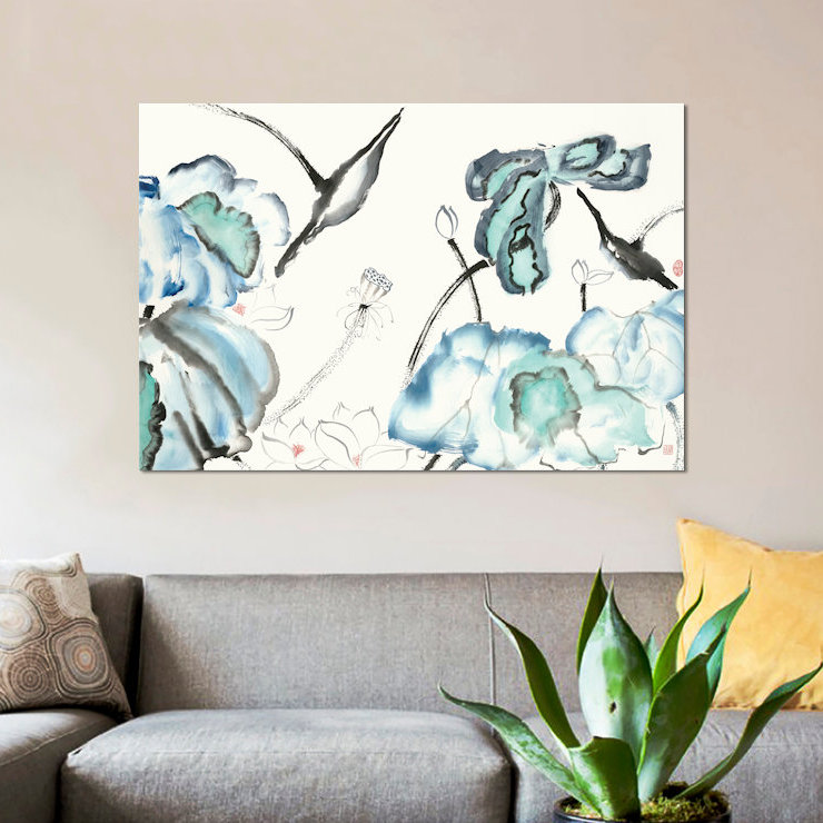 «Lotus Study with Blue Green III», reproduction sur toile, H 12 po x l 18 po x P 1,5 po