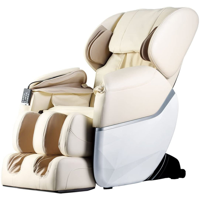 Fauteuil de massage chauffant inclinable en similicuir à largeur réglable et chauffant, Beige