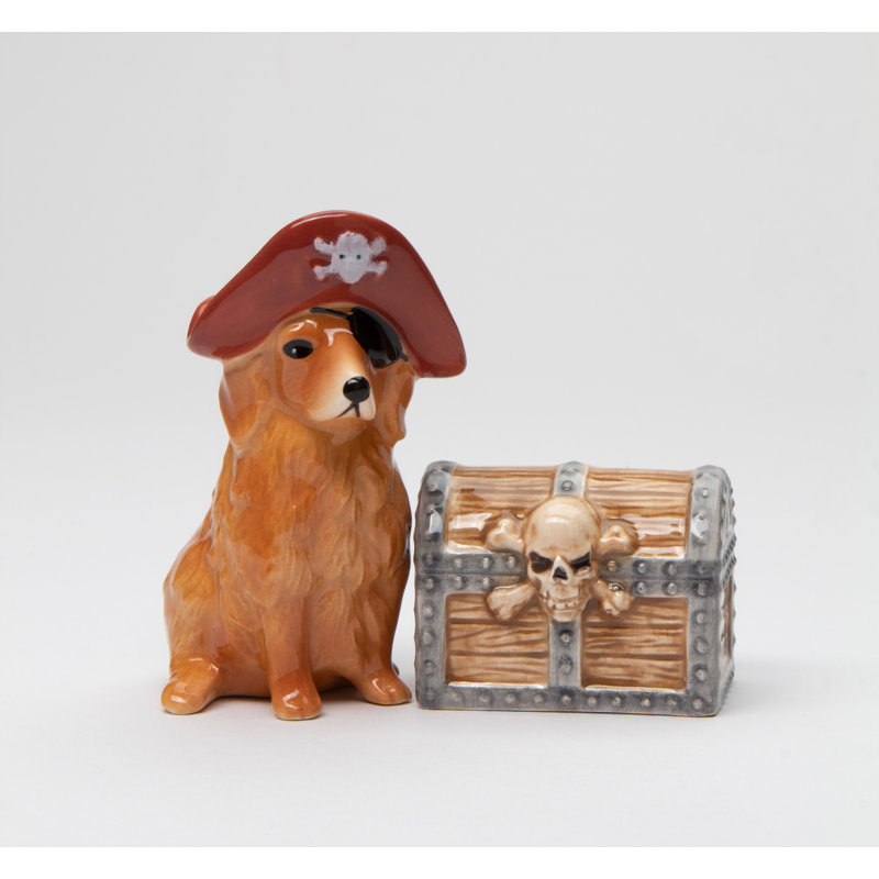 Ensemble de salière et poivrière Pirate Dog and Treasure Box