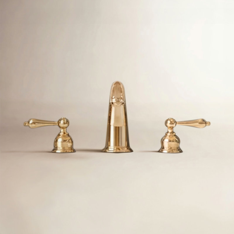 Kingston Brass Victorian Two-Handle 3-Hole Deck Mount Widespread Bathroom Faucet with Retail Pop-Up Drain, Polished Brass