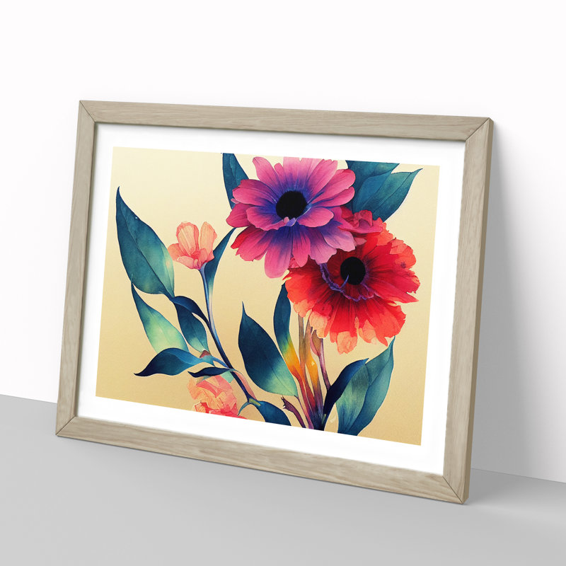 Showstopping Watercolour Flowers - Single Picture Frame Print, Oak Framed, 34cm H x 46cm W x 2cm D