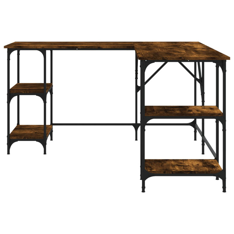 Aahad L-Shaped Metal Base Writing Desk, Smoked Oak