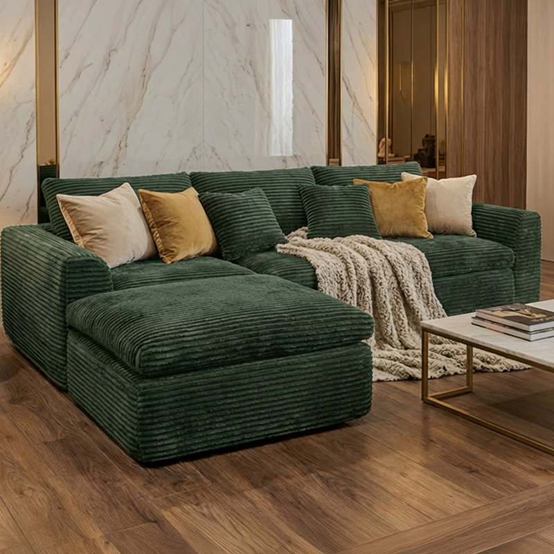 Canapé modulaire Kelffa Boneless de 108 pouces avec mousse haute densité et méridienne interchangeable, Vert