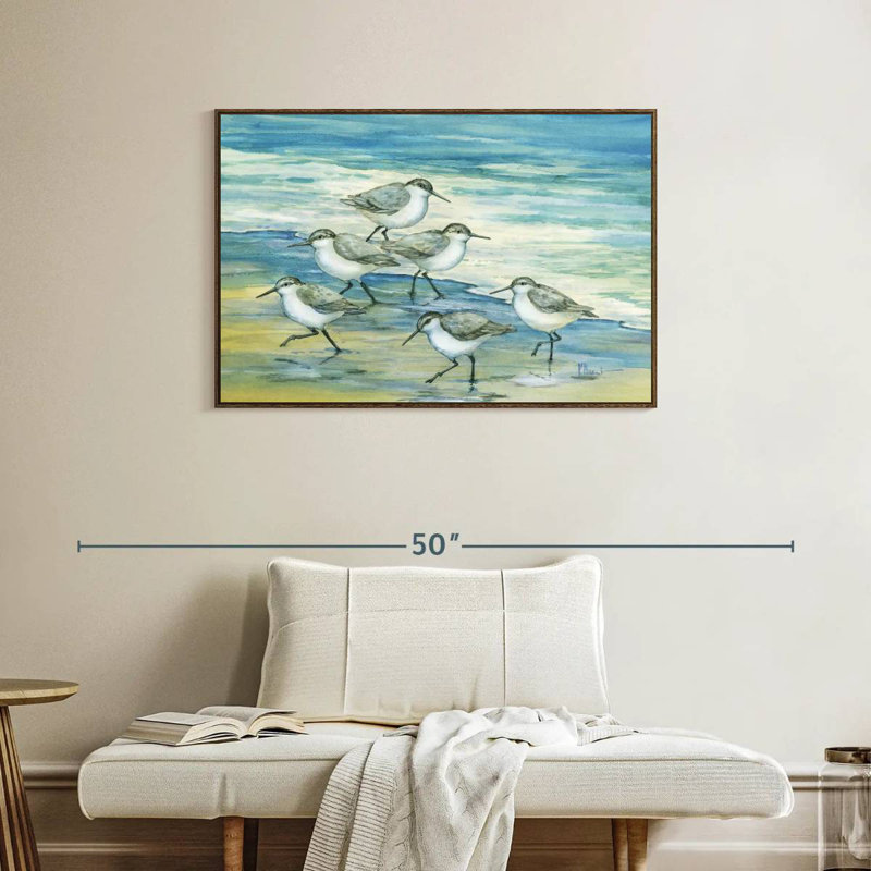 Surfside Sandpipers, 37" X 25", Floating Frame Walnut