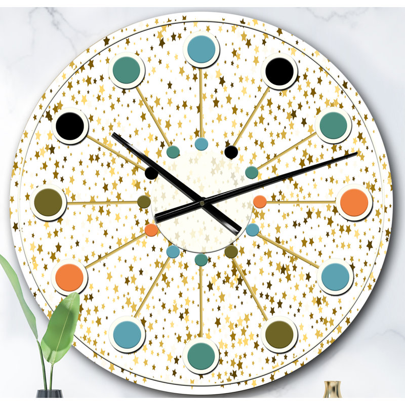 Golden Glitter Confetti - horloge murale Mid-Century moderne, Surdimensionné