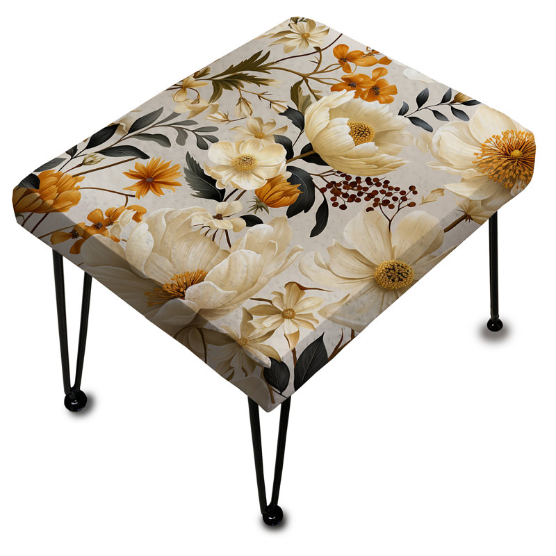 Beige Boho Chic Poppy Blooms - Floral Rectangle Ottoman
