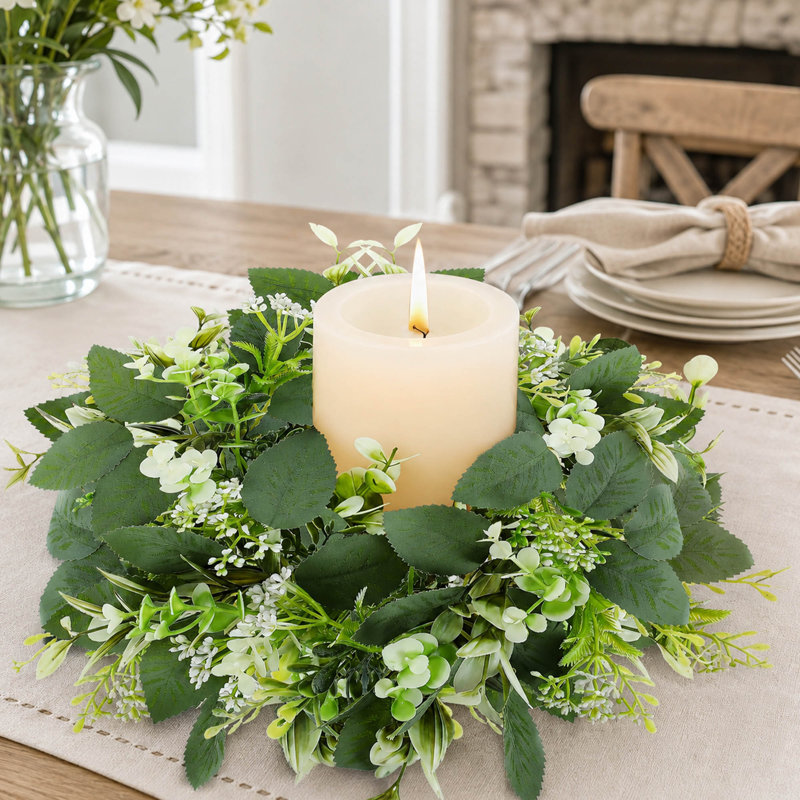 Ensemble de 6 bougies anneau d'eucalyptus artificiel