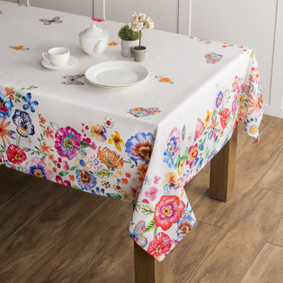 Tablecloth 100% Cotton Washable Rectangle Table Cover Decorative Tablecloths, Dining, Buffet & Camping, Happy Florals - High Summer - Spring/Summer