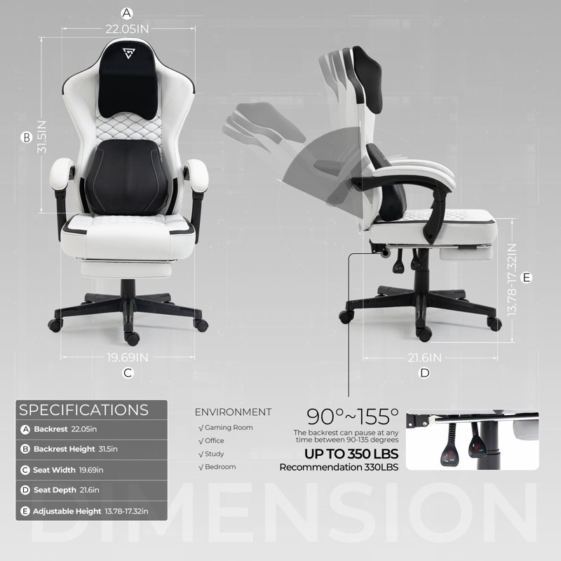 Fauteuil de jeu avec support lombaire chauffant Vigosit, Blanc, Noir