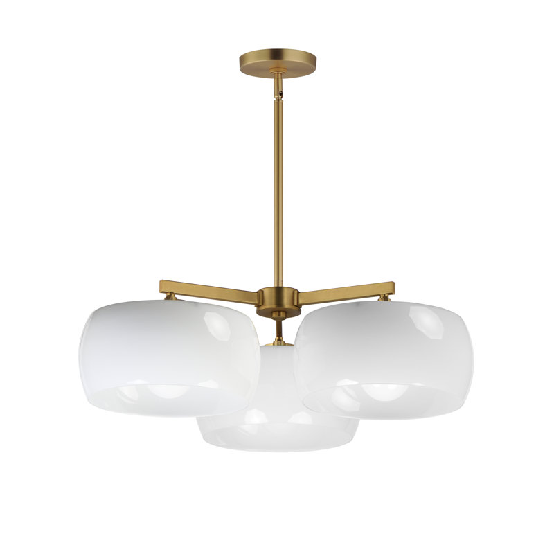 Lustre émaillé, Laiton vieilli naturel, Trois lumières