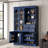 75" Tall Blue Freestanding Buffet with Hutch, Kitchen Pantry Cabinet with 4 Drawers, Door Shelves & Pull-out Trays-2013836170