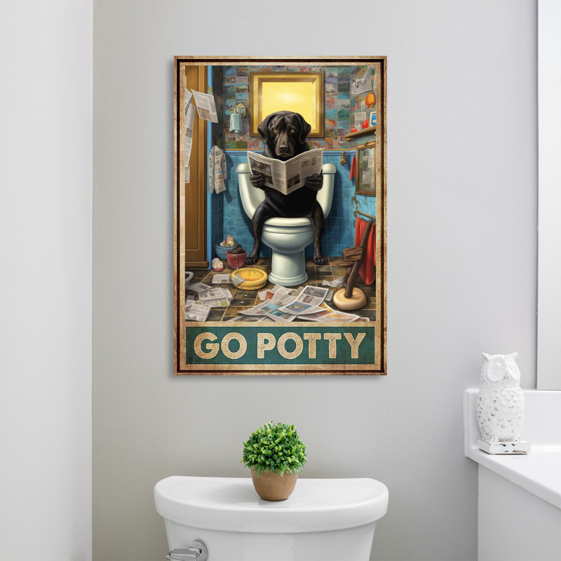 «Black Dog Go Potty», reproduction d'art rectangulaire sur toile tendue 1 pièce, H 36 po x l 24 po x P 1,25 po