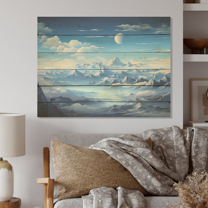 Alpine Mountain Serenity I - montagnes, art sur bois de pin naturel, H 10 po x l 20 po