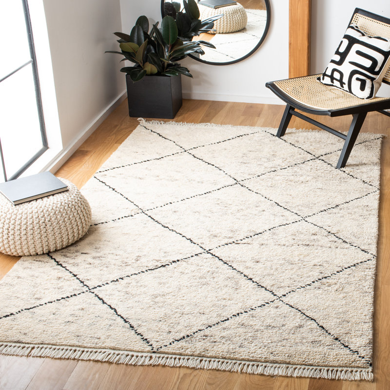 Tapis géométrique en laine noué à la main Meiners, Rectangle 4 pi x 6 pi