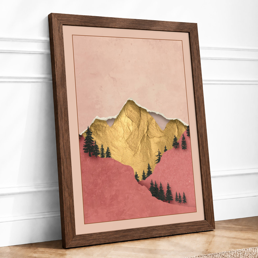 Golden Mountain Form Minimalist Framed Art Print