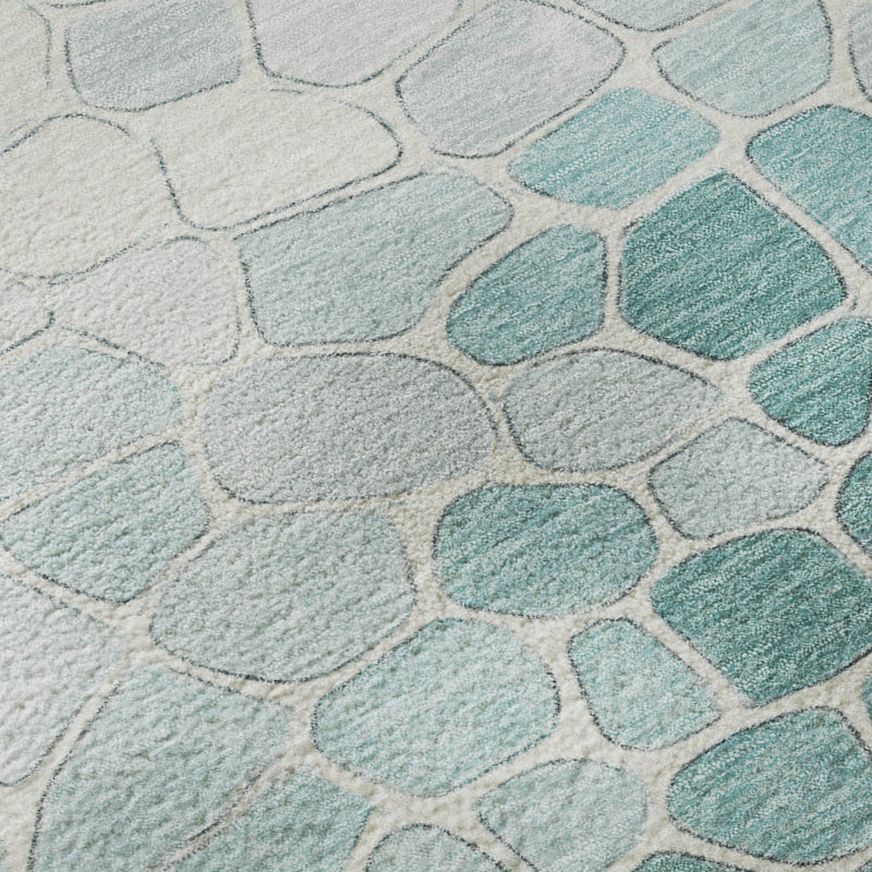 Premium Machine Washable Mayfield AMF2190 geometric Rug, Teal, 2'6" x 3'10"
