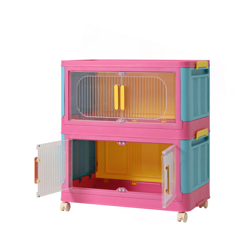Armoire de rangement latérale large et pliante, H 50 po x L 19,69 po x P 11,81 po, Bleu / Rose