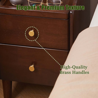 Solid Wood Nightstand with Two Drawers and Pull-out Panel Storage Bedside Table and Sofa Side Table