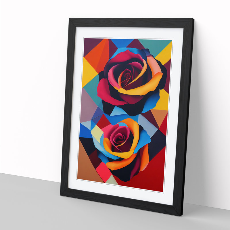 Rose Painting Patchwork Vol.2 1 Piece Single Picture Frame Wall Art, 46cm H x 34cm W x 2cm D, Walnut
