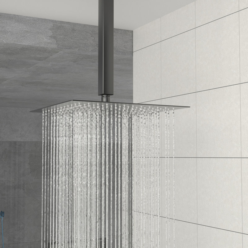 Matte Black, 10 Inch Square, Ceiling Mount, Dual Shower Head System, - Scald Feature, Rainfall Spray Pattern, Handheld Head, Balanced Valve, Easy To Clean Nozzle,
