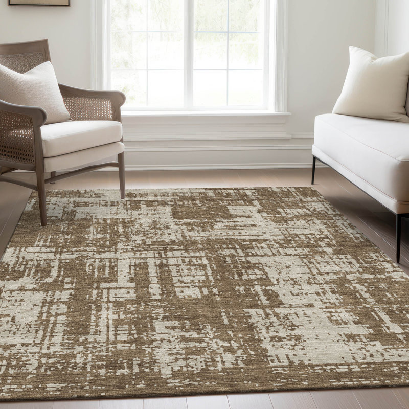 Tapis brun Prisco lavable à la machine de qualité supérieure, Rectangulaire 8 pi x 10 pi