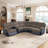 189" Power Recliner Sectional With Corduroy Top, Leather Base, And Built-in Middle Console