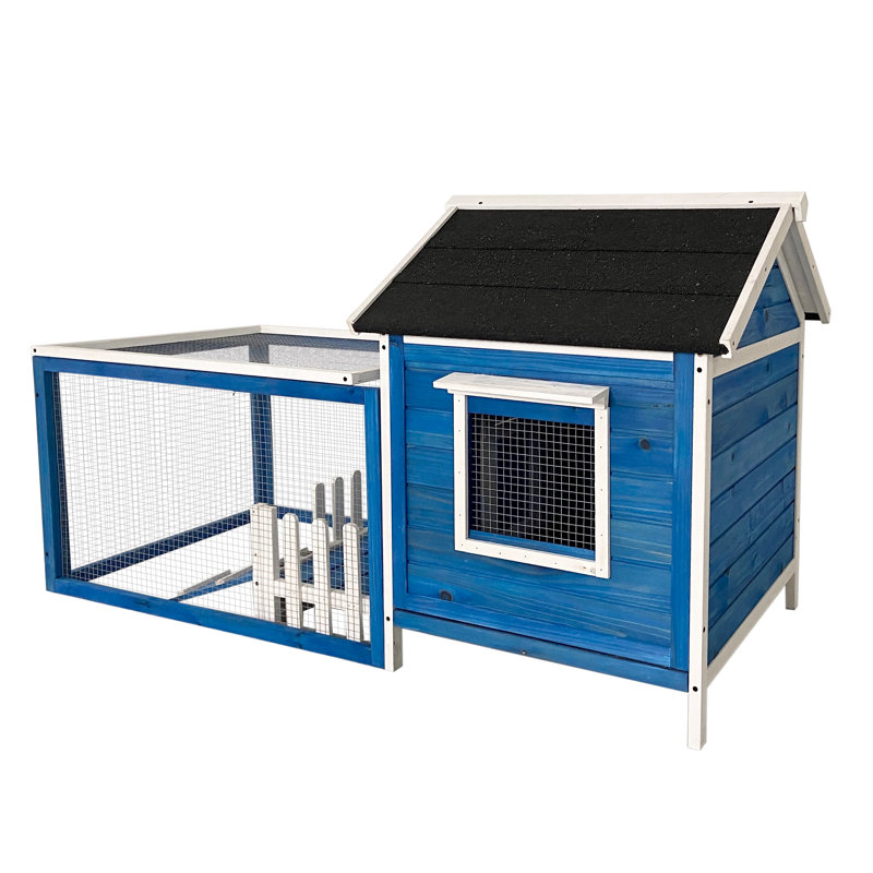 Cage à lapins et petits animaux Delantae, bleu avec bordure blanche