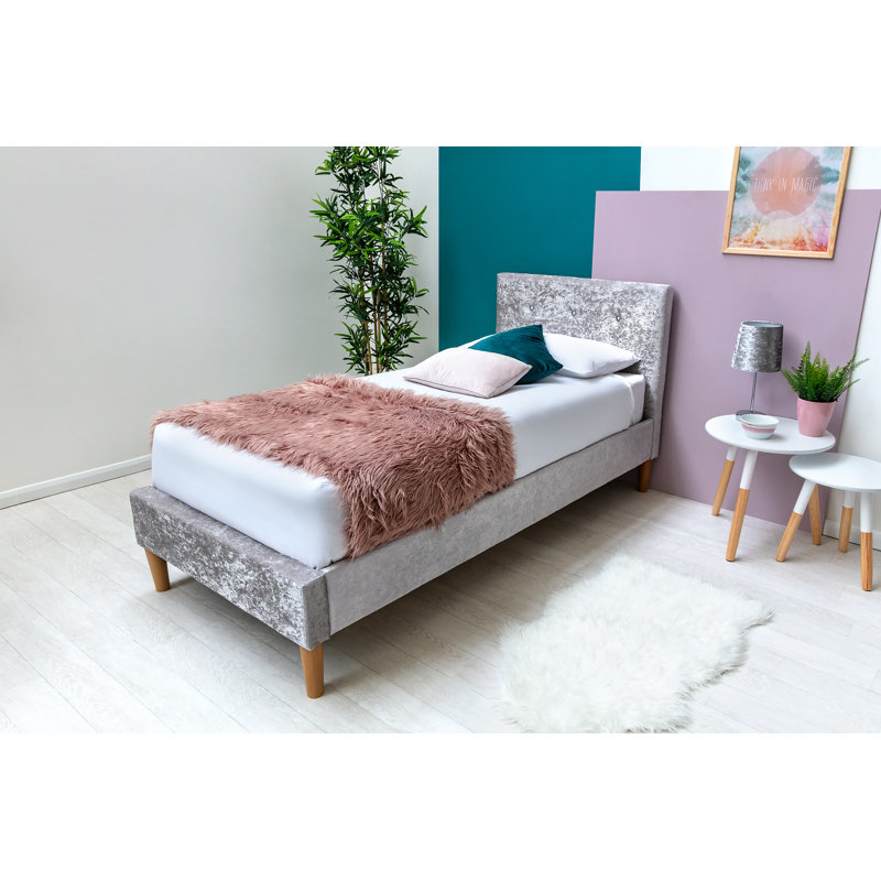 Jessamine Upholstered Bed, Crushed Silver, No Mattress, Single (3')