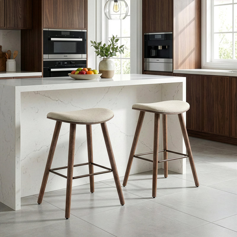 Makenzy Upholstered Counter Stool, White, Counter Stool (25” Seat Height)