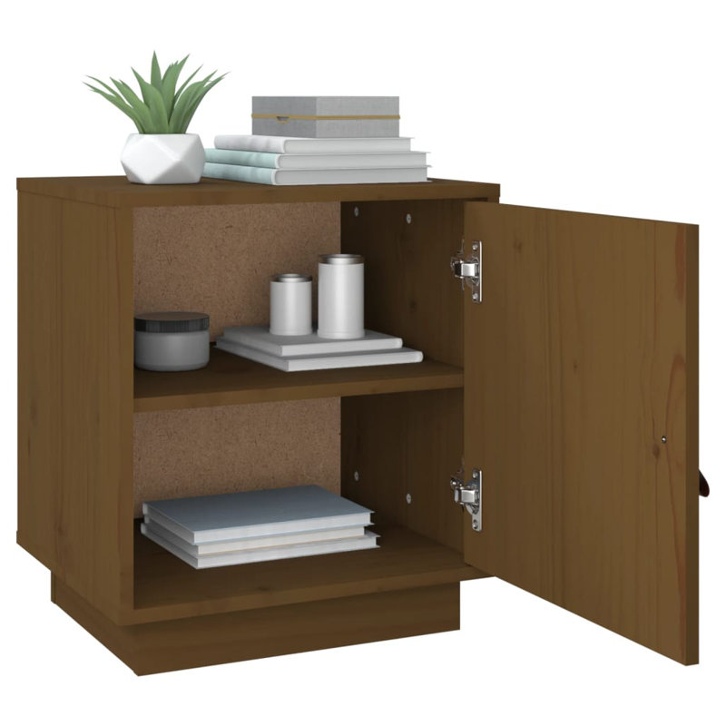 Solid Wood Bedside Table, Honey Brown