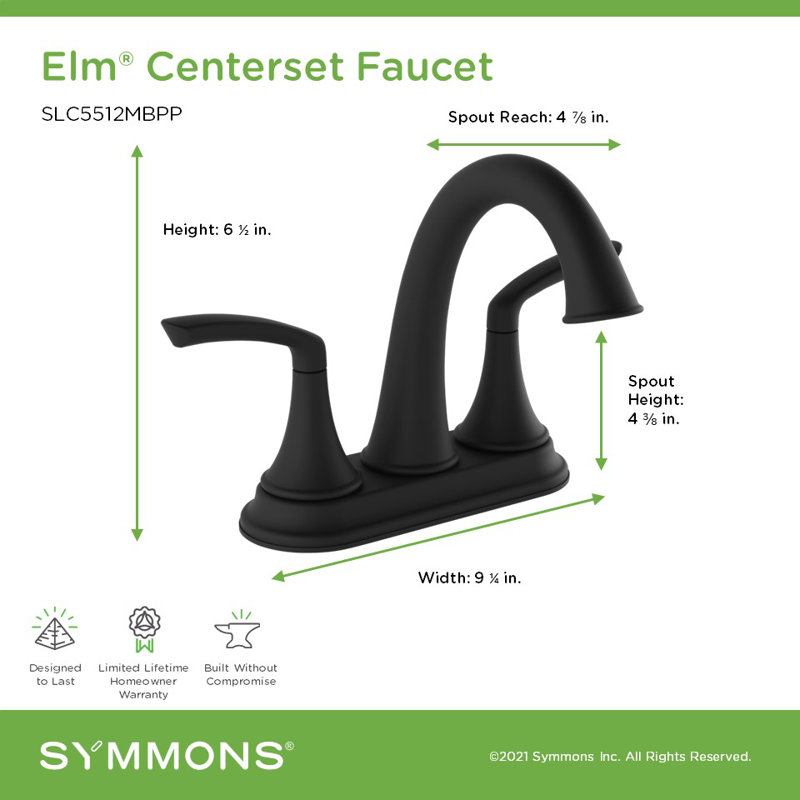 Elm Centerset Two Handle Bathroom Faucet with Push Pop Drain, Matte Black