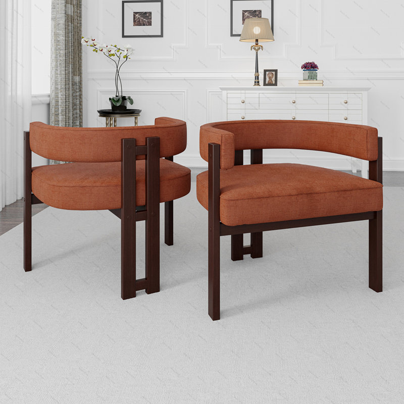 Fauteuil en tissu chenille avec dossier ouvert, Chenille orange