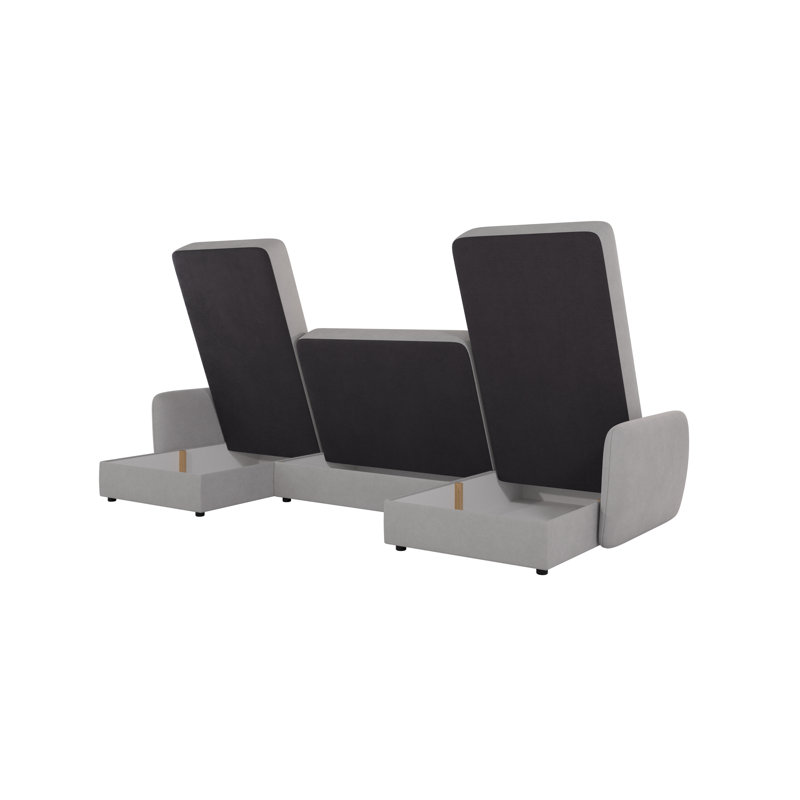 Modern U-Shape  Corner Sofa with Sleeping Function And Storage, Silver