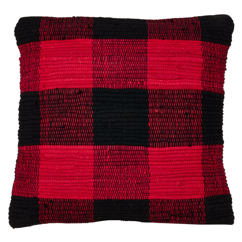 Housse et insert de coussin décoratif en coton écossais, Polyester / Bourre en polyester, Rouge