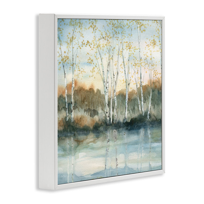 Bouleau, reflets, lac pittoresque, clairière, paysage, H 12 po x l 12 po, Giclée encadrée blanc bord de mer