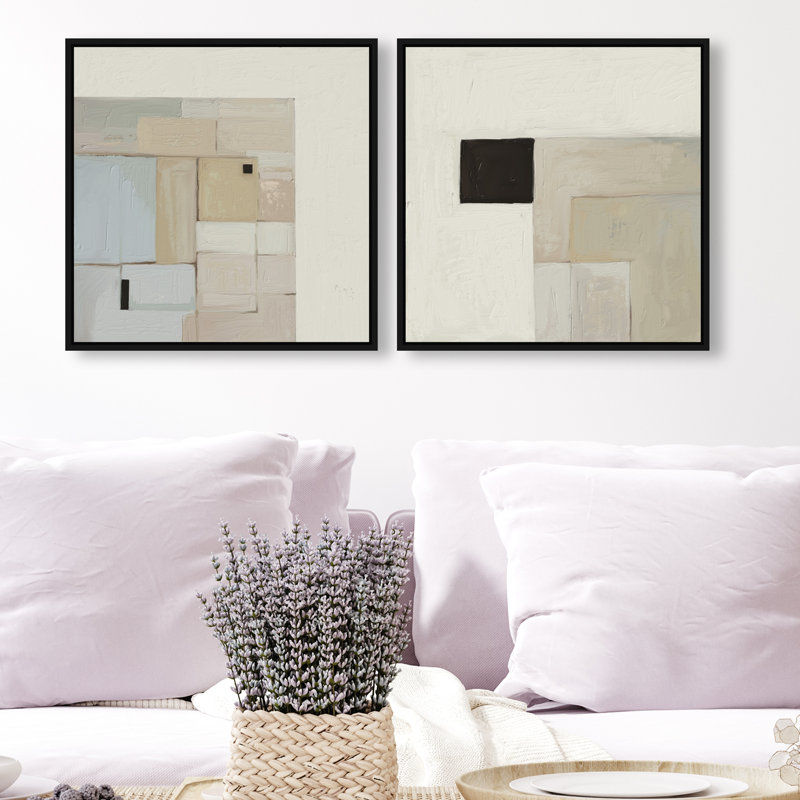 Soft Roughness Set Canvas Abstract Print by Oliver Gal, Black Frame, 12 x 12, 17"H x 17"W, Black Floater Frame