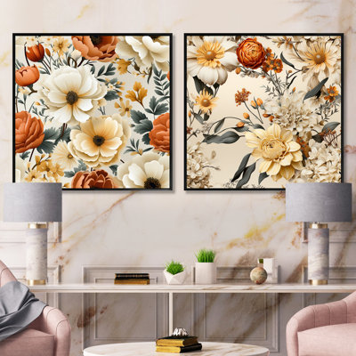 Rillie - Ensemble de 2 collages carrés floraux
