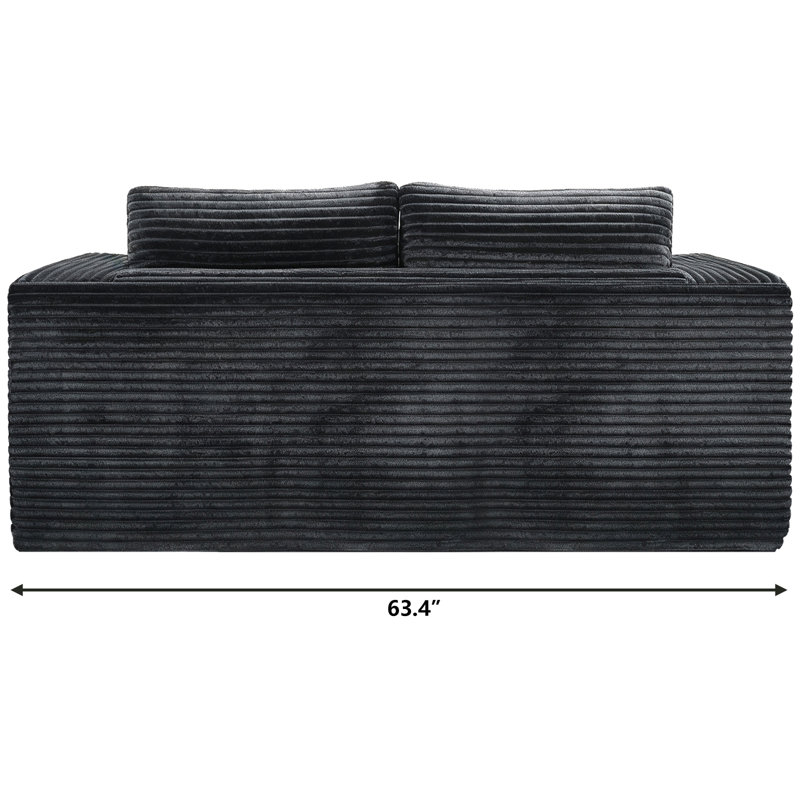 Canapé deux places en velours côtelé noir de 161 cm (63,4 po), livré en boîte, assise profonde et moelleuse avec mousse à mémoire de forme, canapé lounge confortable, aucun assemblage requis