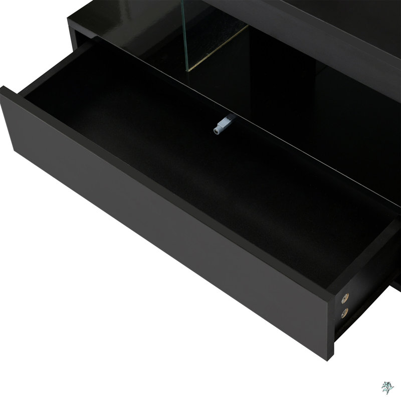 LED Coffee Table With Storage, 2 Drawers And Display Shelves, Accent Furniture With LED Lights, Black