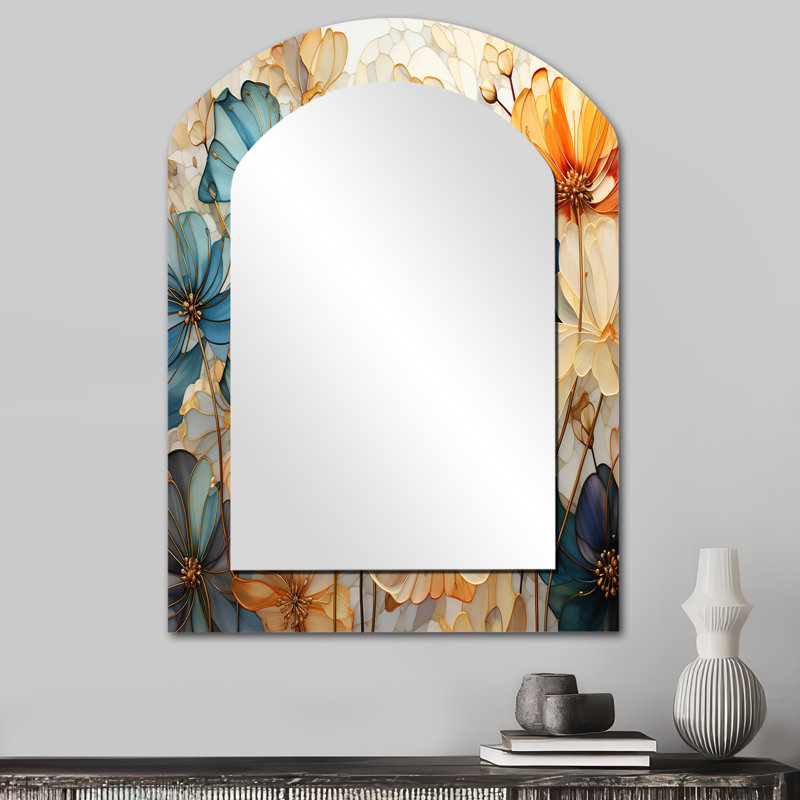 «Teal Orange Petal Mosaics II», miroir asymétrique Botanicals, 34 po x 25 po