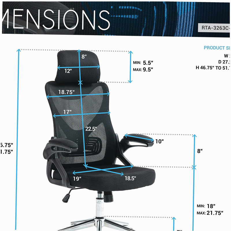 Chaise de bureau ergonomique avec appui-tête et noir mobili Essential