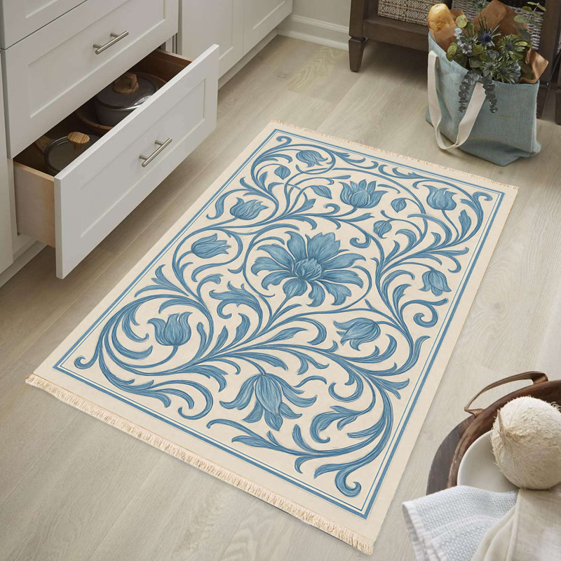 Tapis à volutes classique bleu et crème