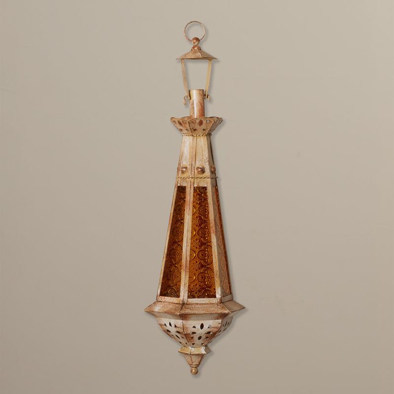 Grande lanterne marocaine suspendue en verre et métal