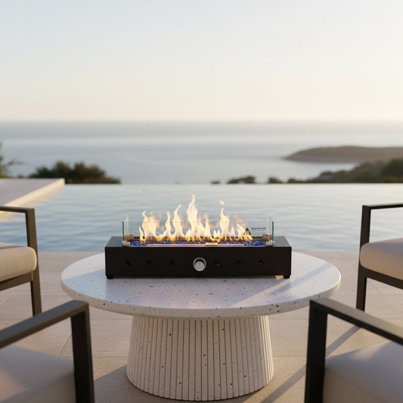 28-Inch Durable Iron Outdoor Propane Fire Pit With Volcanic Rock, Rectangle Gas Fire Pit, 40000BTU Outdoor Fire Pit, Wind-Resistant Firepits