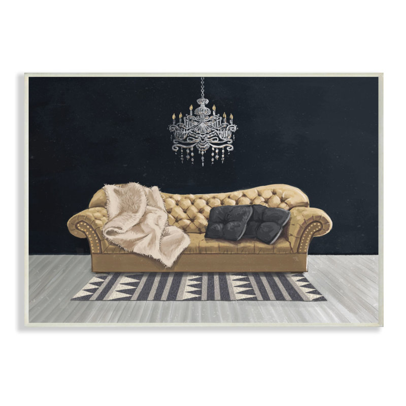 «Modern Living Room Interior Design Blue Gold», impression, H 10 po x l 15 po, Plaque murale