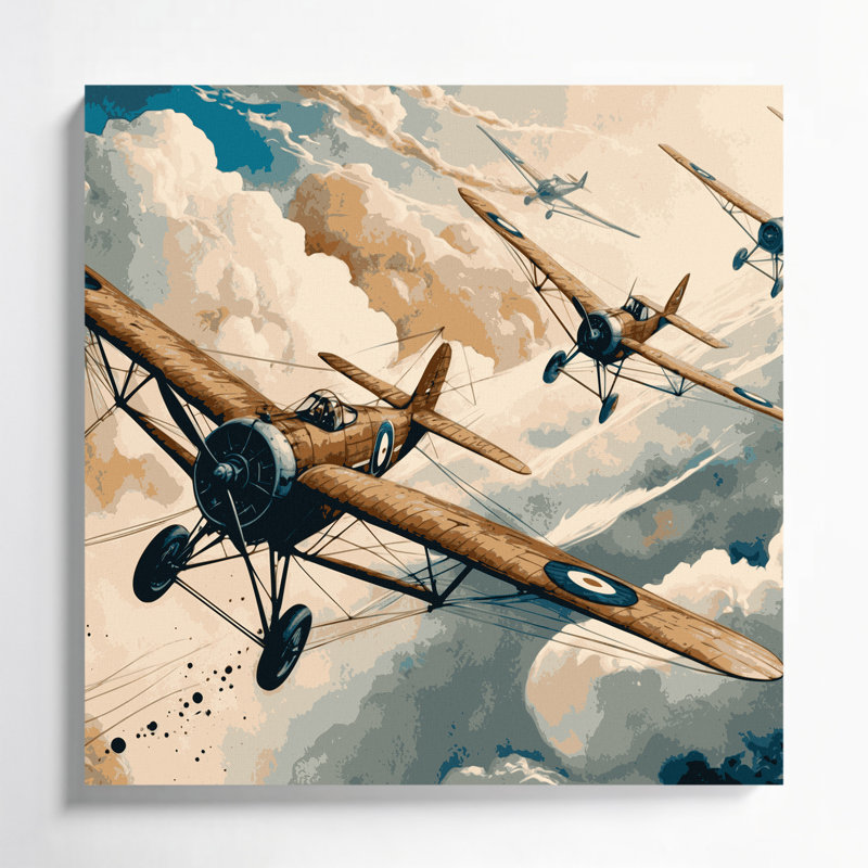 "Transport Biplane", art mural sur toile beige, H 12 po x l 12 po