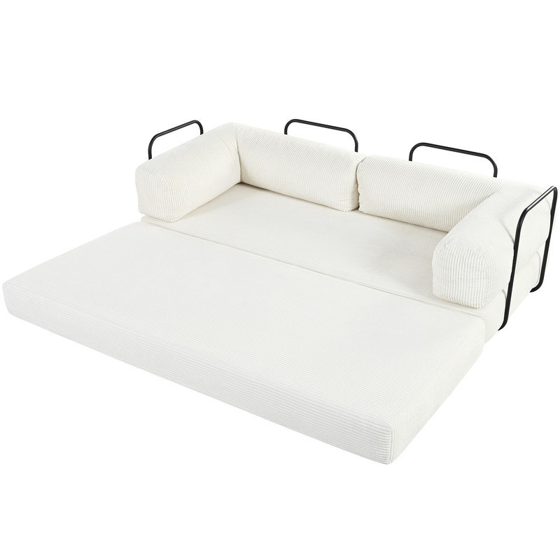 Canapé-lit modulaire en L 2 pièces en velours côtelé, Velours côtelé beige