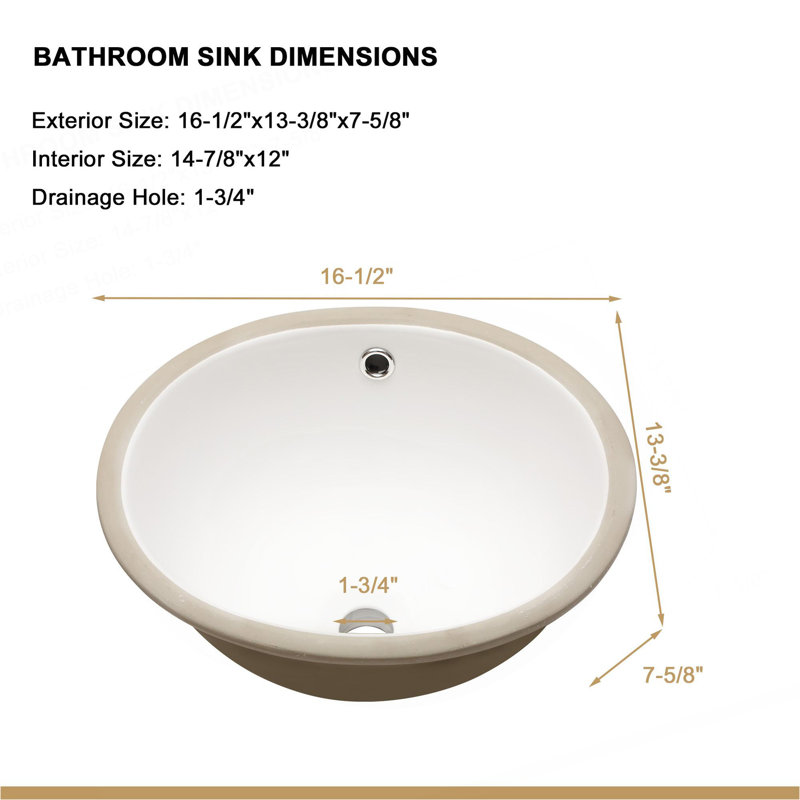 Lavabo de salle de bain ovale encastré en céramique 16,5 "x13,4" blanc avec trop-plein