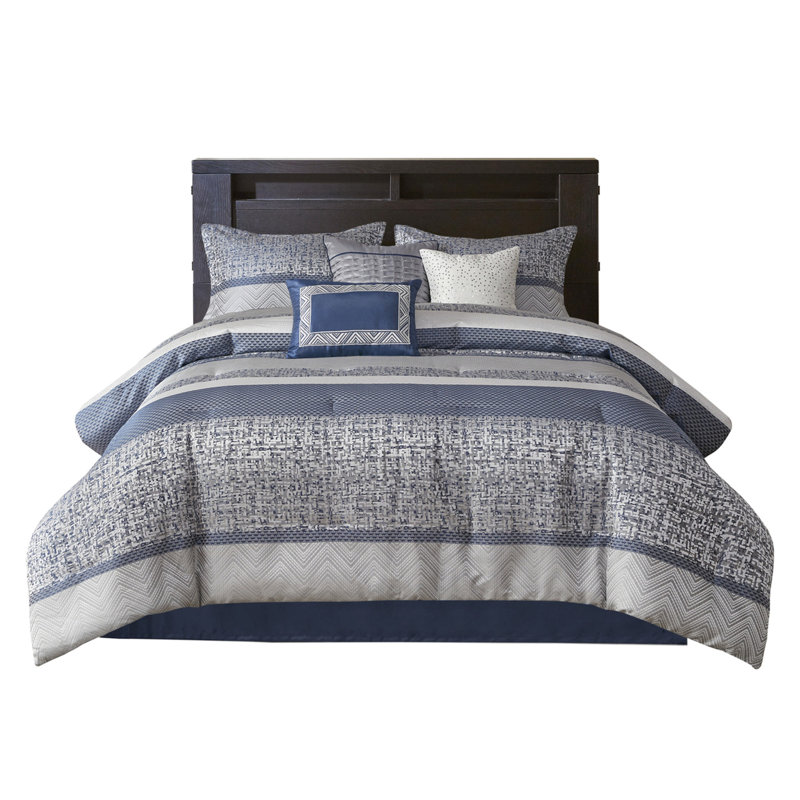 Bedding -  Barrier 7 Piece Comforter Forest Pattern, Queen Comforter + 6 Additional Pieces, Navy