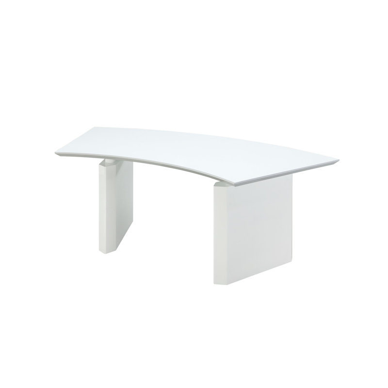 Bali White Lacquer Curved Executive Desk, White